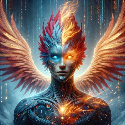 The primary subject of the image is a person with a unique and striking appearance. They have a mix of human and bird features, with a bird head and a human body. The setting is a futuristic environment, with the person standing in front of a backdrop of neon lights. The visual style is digital art, as the person is depicted with a combination of realistic and fantastical elements. The colors and mood of the image are vibrant and energetic, with the neon lights adding a sense of excitement and movement to the scene.